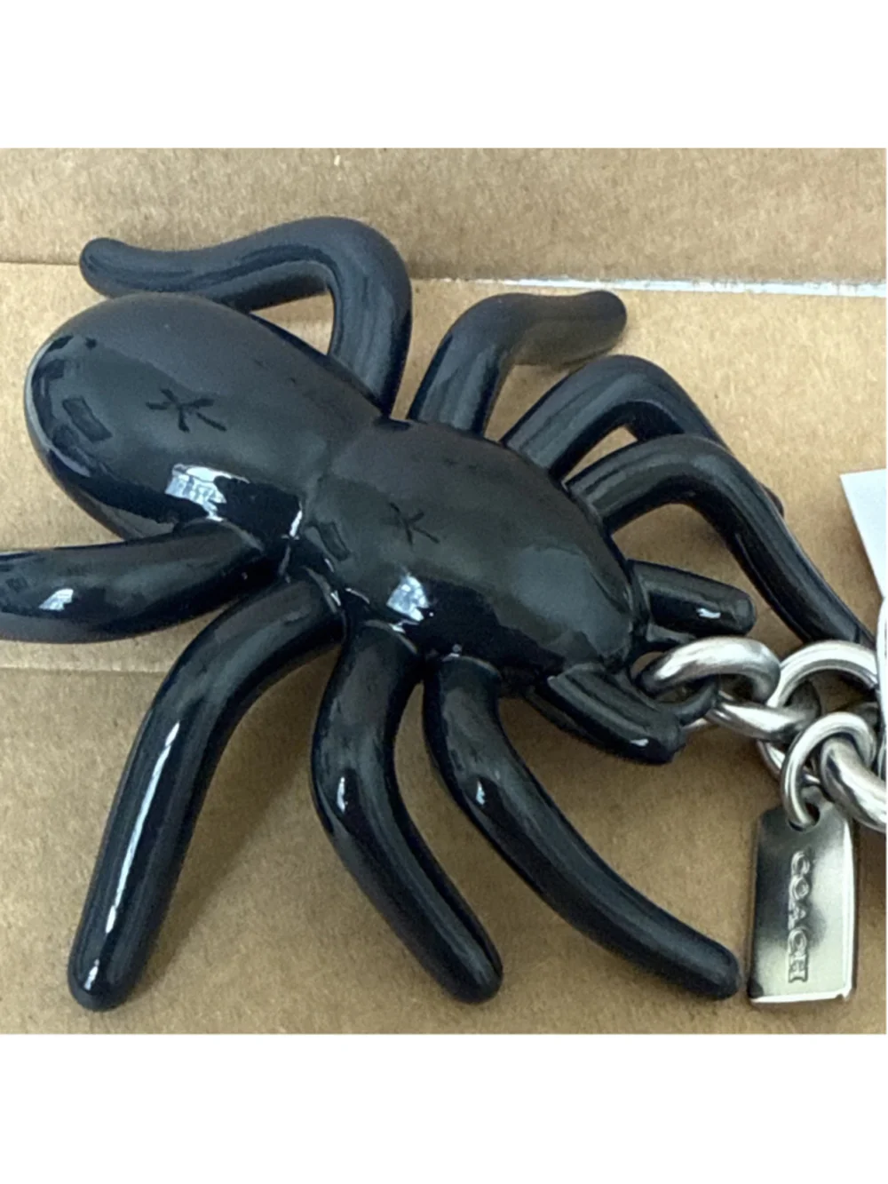 Coach Black Enamel Spider Bag Charm Silver CAX79 NWT
